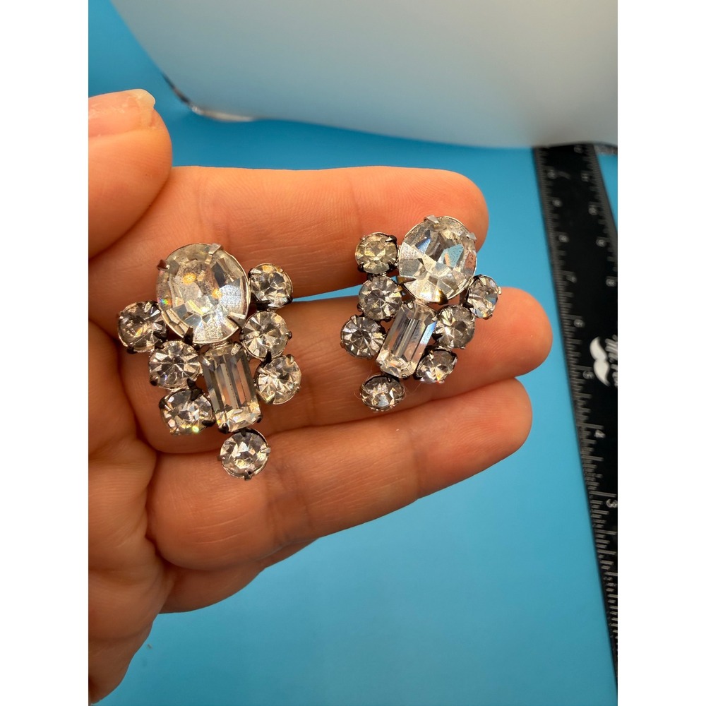 Clear Crystal Cluster Clip-On Earrings - Unbranded